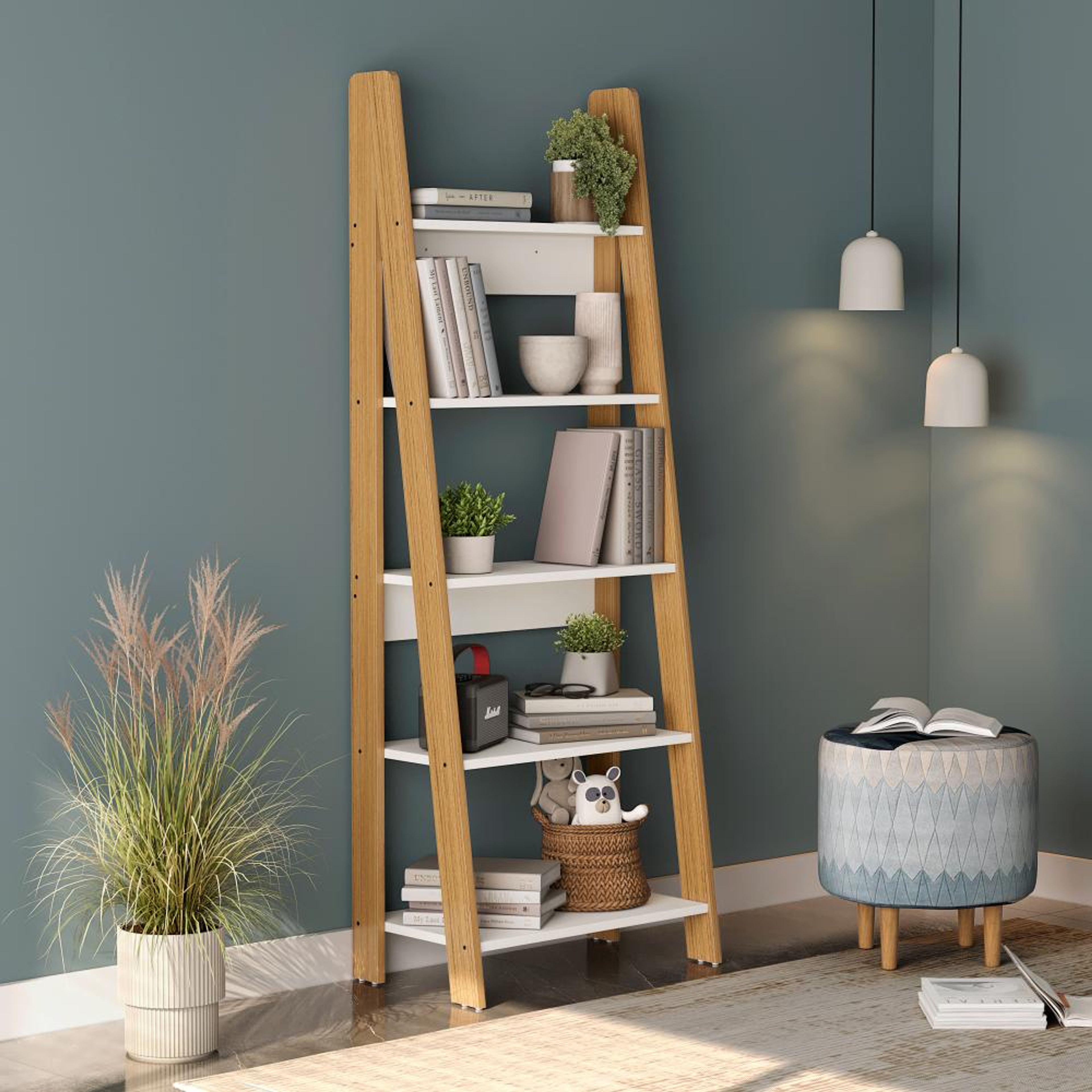ladder bookshelf with white 4 shelves