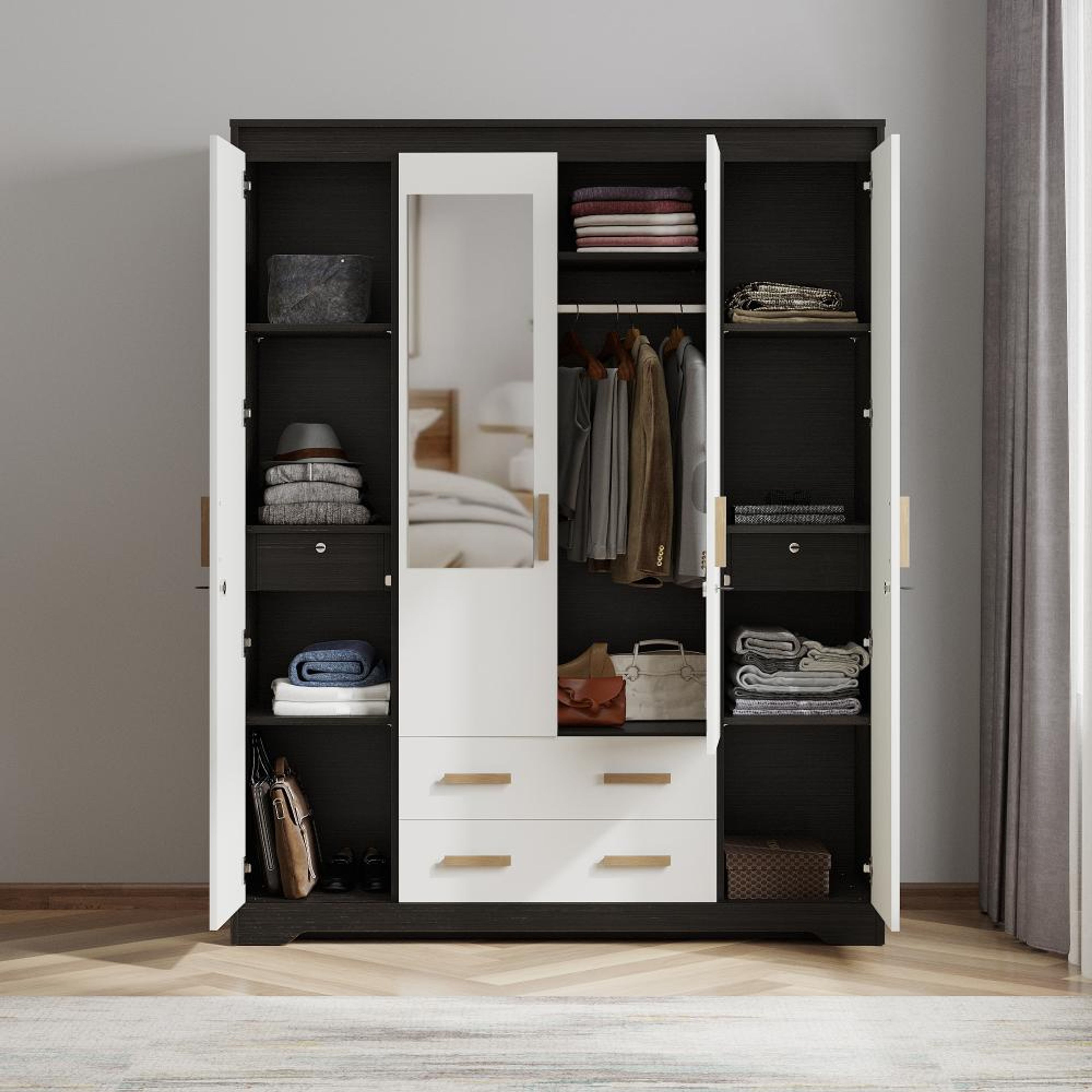 off white 4 Door Wardrobe front view