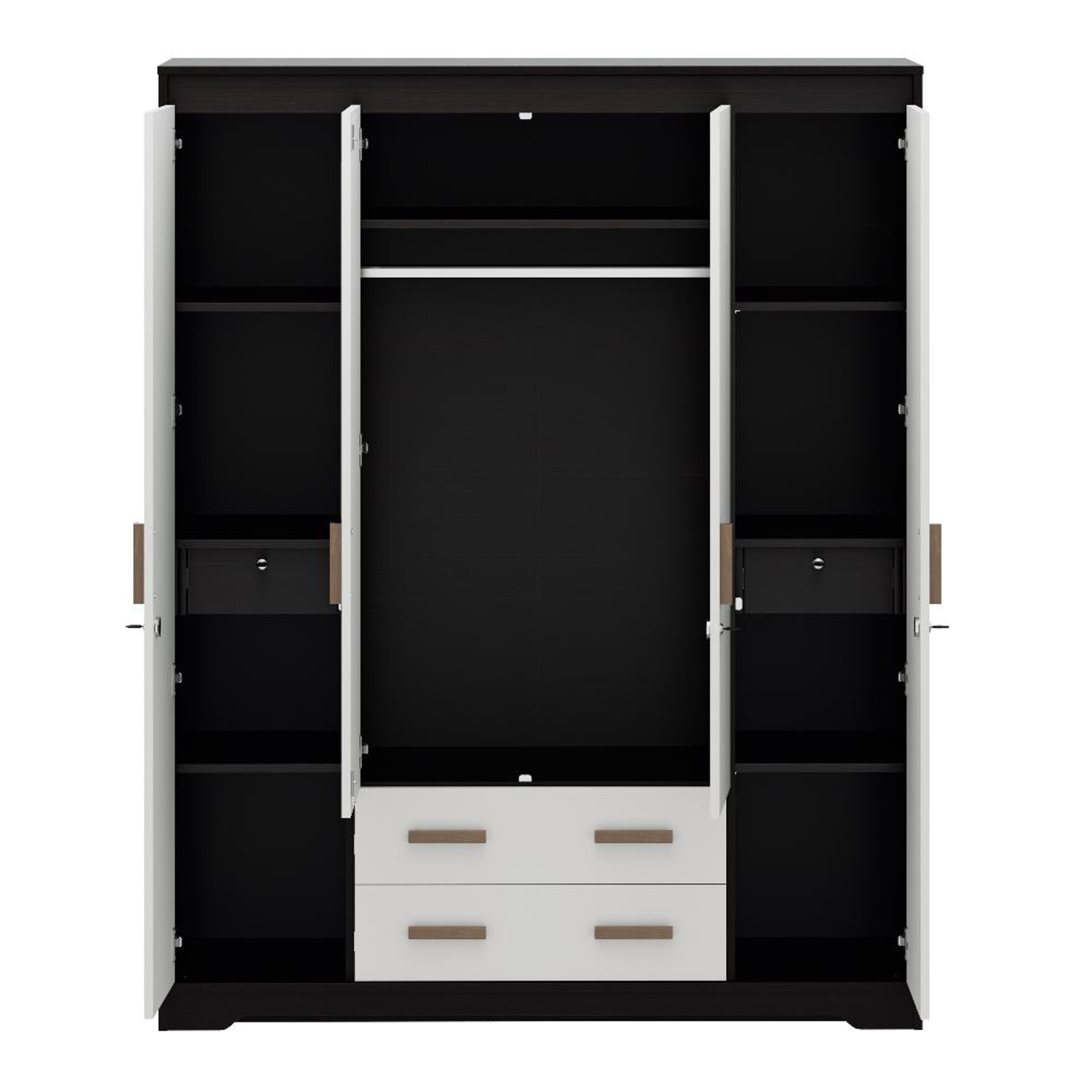 blavk and brown 4 Door Wardrobe front view