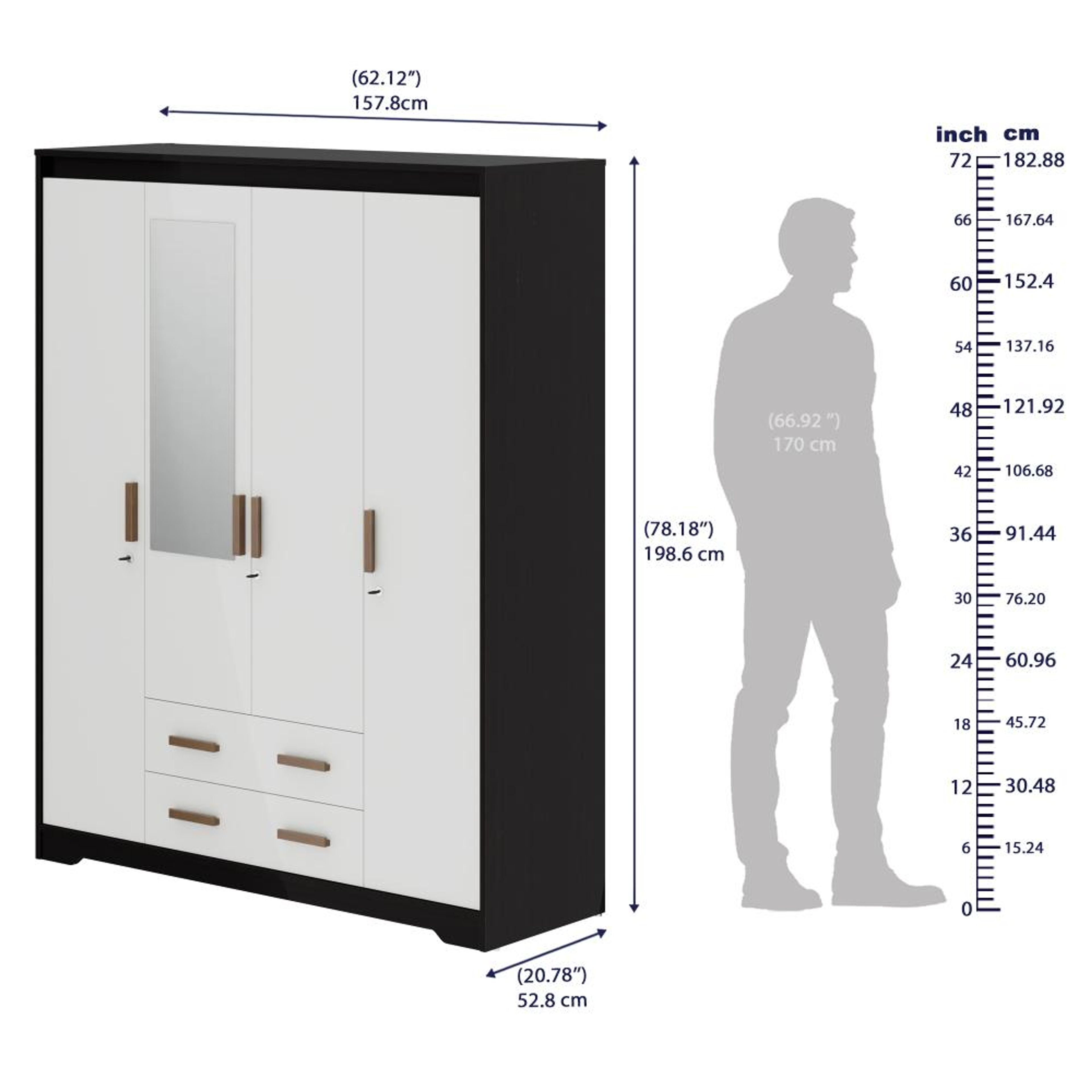 Modern white 4 Door Wardrobe design and size