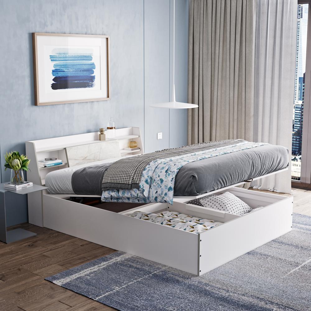 Wakefit Castor Queen Storage Engineered Wood Bed with Hydraulic mechanism