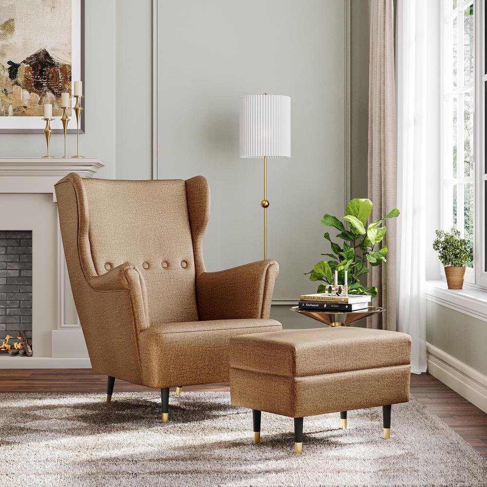 Wakefit Nicco Wing Chair + Ottoman - Mocha Brown