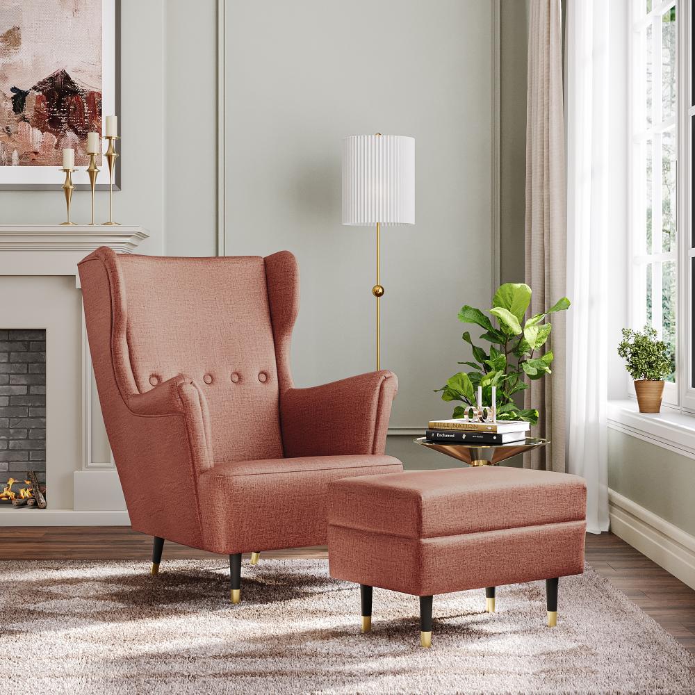 Wakefit Nicco Wing Chair + Ottoman - Rose Brown