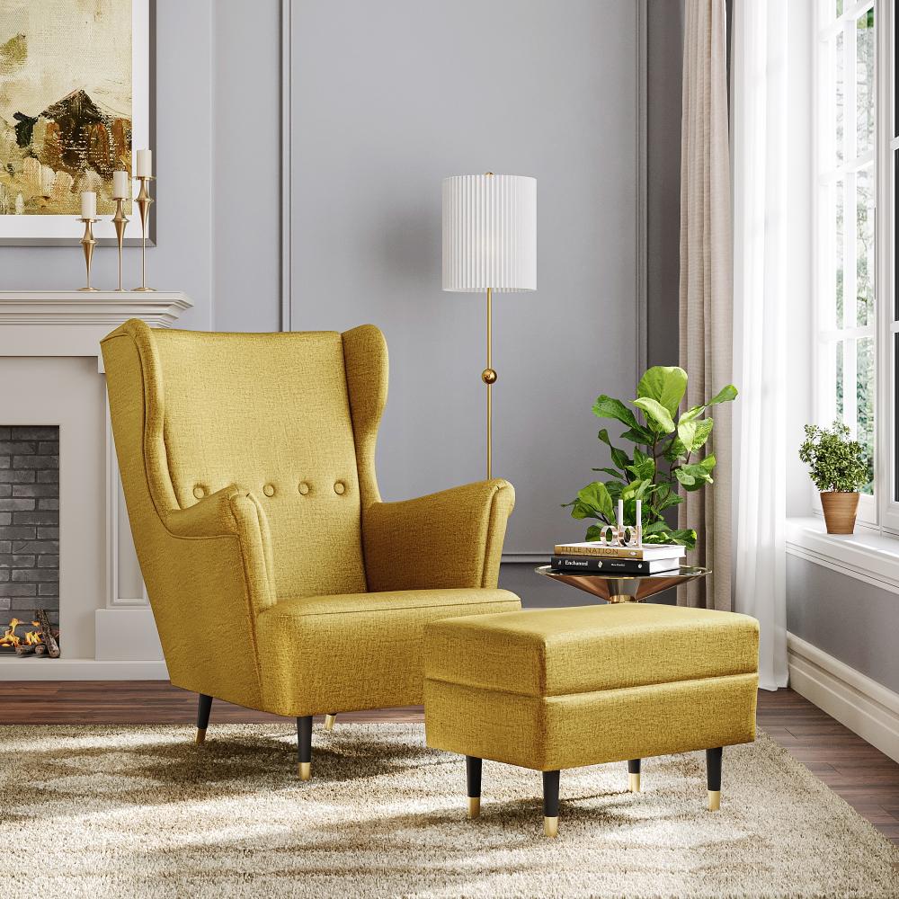Wakefit Nicco Wing Chair + Ottoman - Reflection Yellow