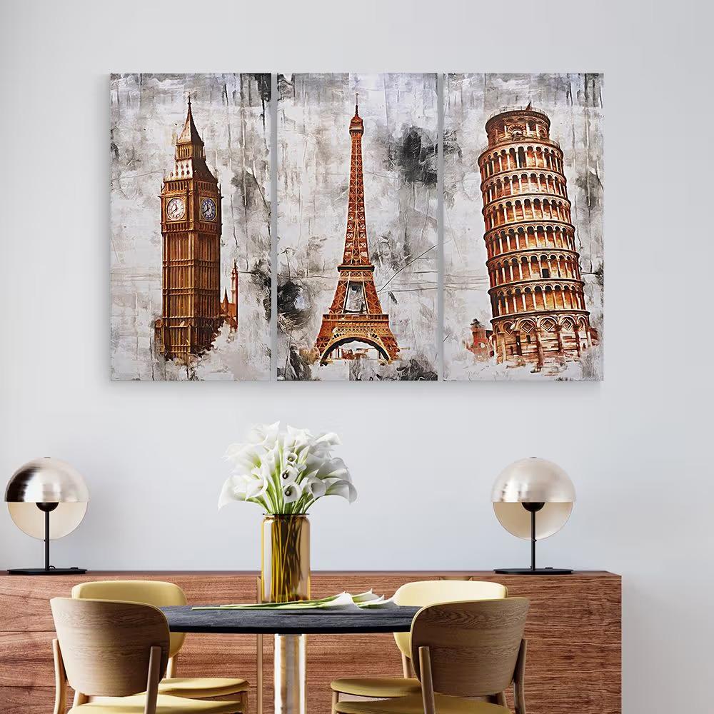 Canvas Wall Painting | 6x12 Inch | Set of 3 | For Living Room, Bedroom & Office Decor | Gifting Option | Around the World New