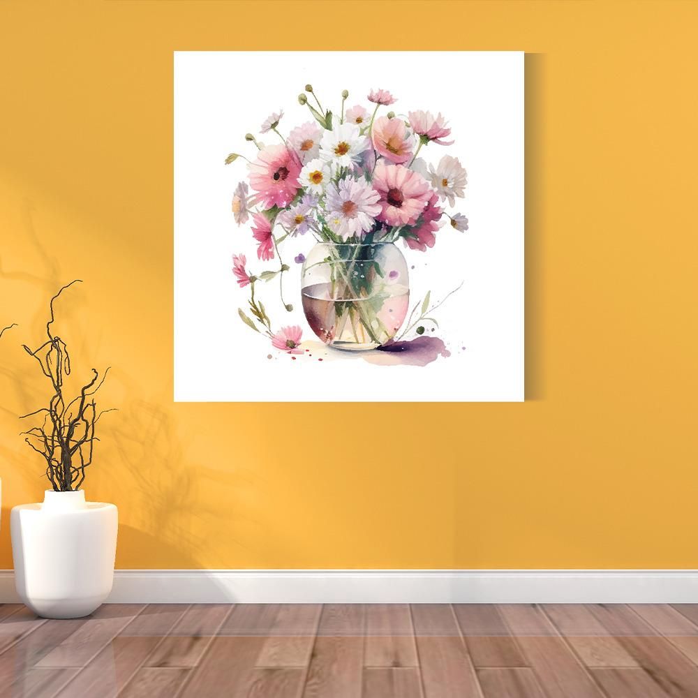 Canvas Wall Painting | 8x8 Inch | Set of 1 | For Living Room, Bedroom & Office Decor | Gifting Option | Pastel Bloom with Vase