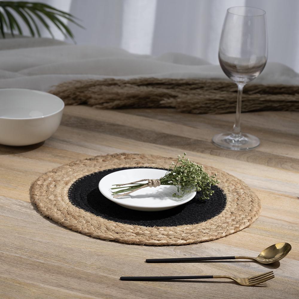 Wakefit Mystic Moon Black, Round Jute Dining Table Placemat - Set of 6