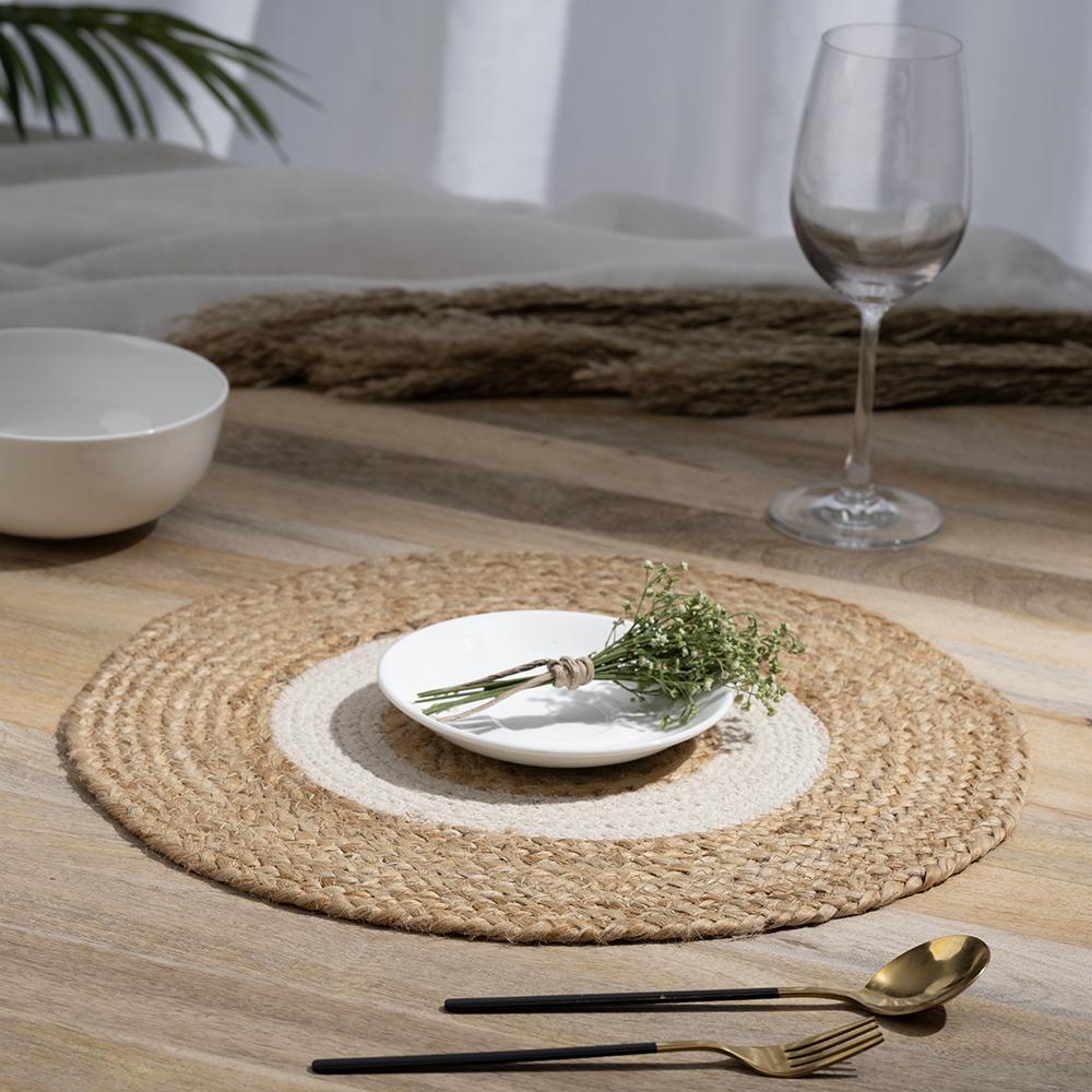 Wakefit Mystic Moon White, Round Jute Dining Table Placemat - Set of 6