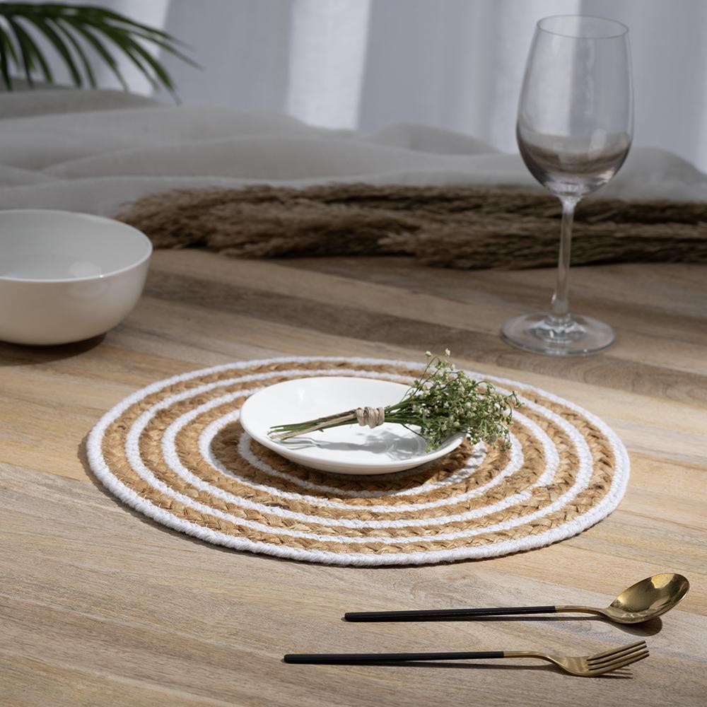 Wakefit Pinwheel White, Round Jute Dining Table Placemat - Set of 6