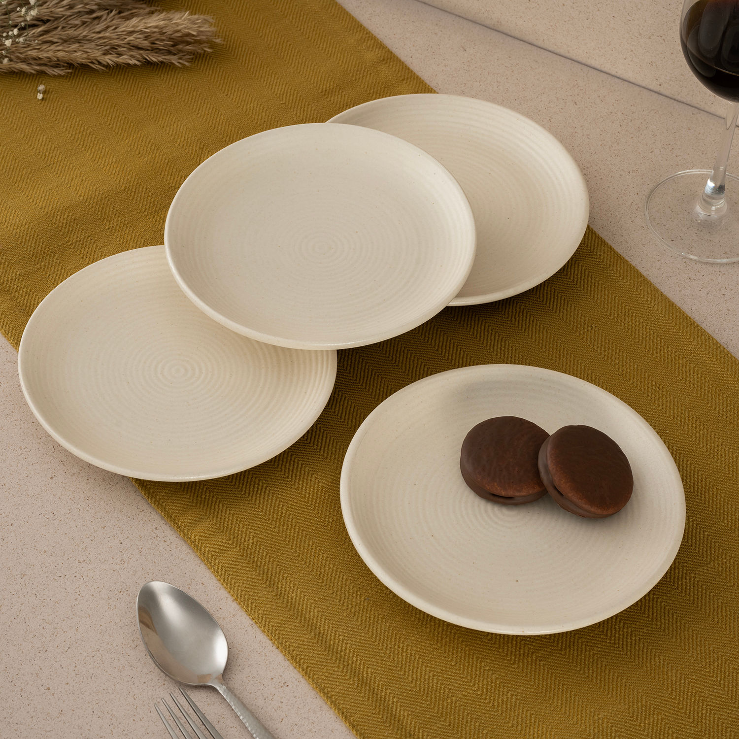 Premium Quarter Plates | Set of 4 | 18 cm | Eco-Friendly Stoneware side plate | Toxin Free | BPA and Lead Free | Microwave & Dishwasher Safe | Ideal for Gifting | Cream matt | Upbeat
