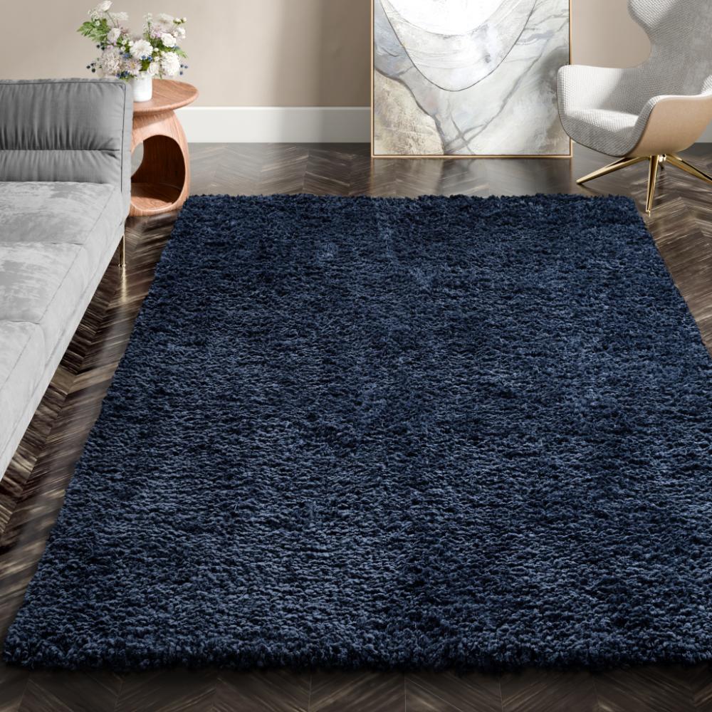 Super Soft Shaggy Carpet | Fluffy 40 MM Pile Height | Indoor Modern Plush Area Rugs for Living Room Bedroom | 5x7 feet | Micro Polyester | Extra Thick Shag Rectangular Upgrade Anti-Skid Rug | D.Blue