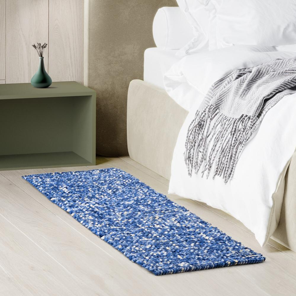 Hand Woven Runner | Bedside Runner Anti Skid for Home/Kitchen/Kitchen/Living Area/Office Entrance | Ultra-Soft & Comfortable Underfoot | 60x150 CM |Cotton and Polyester |CASHMERE - Blue