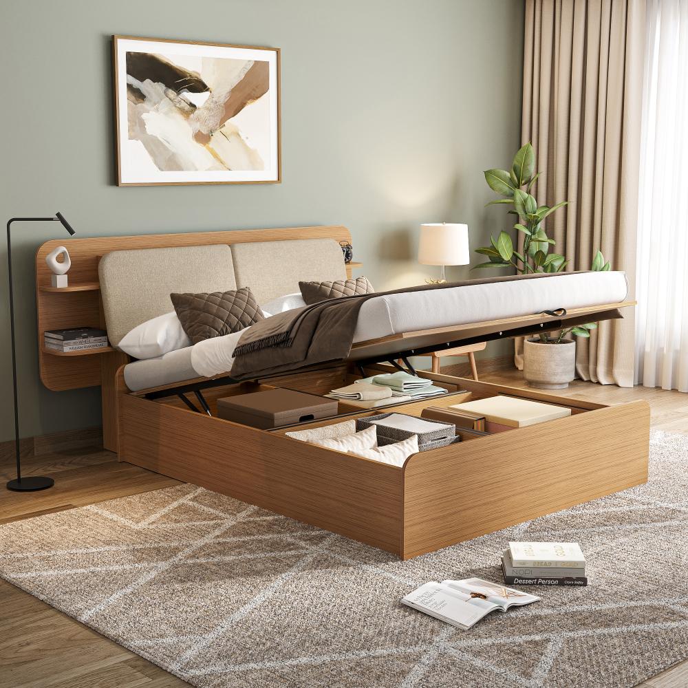 Wakefit Scandi Queen Storage with Hydraulic mechanism with Reflection White Fabric