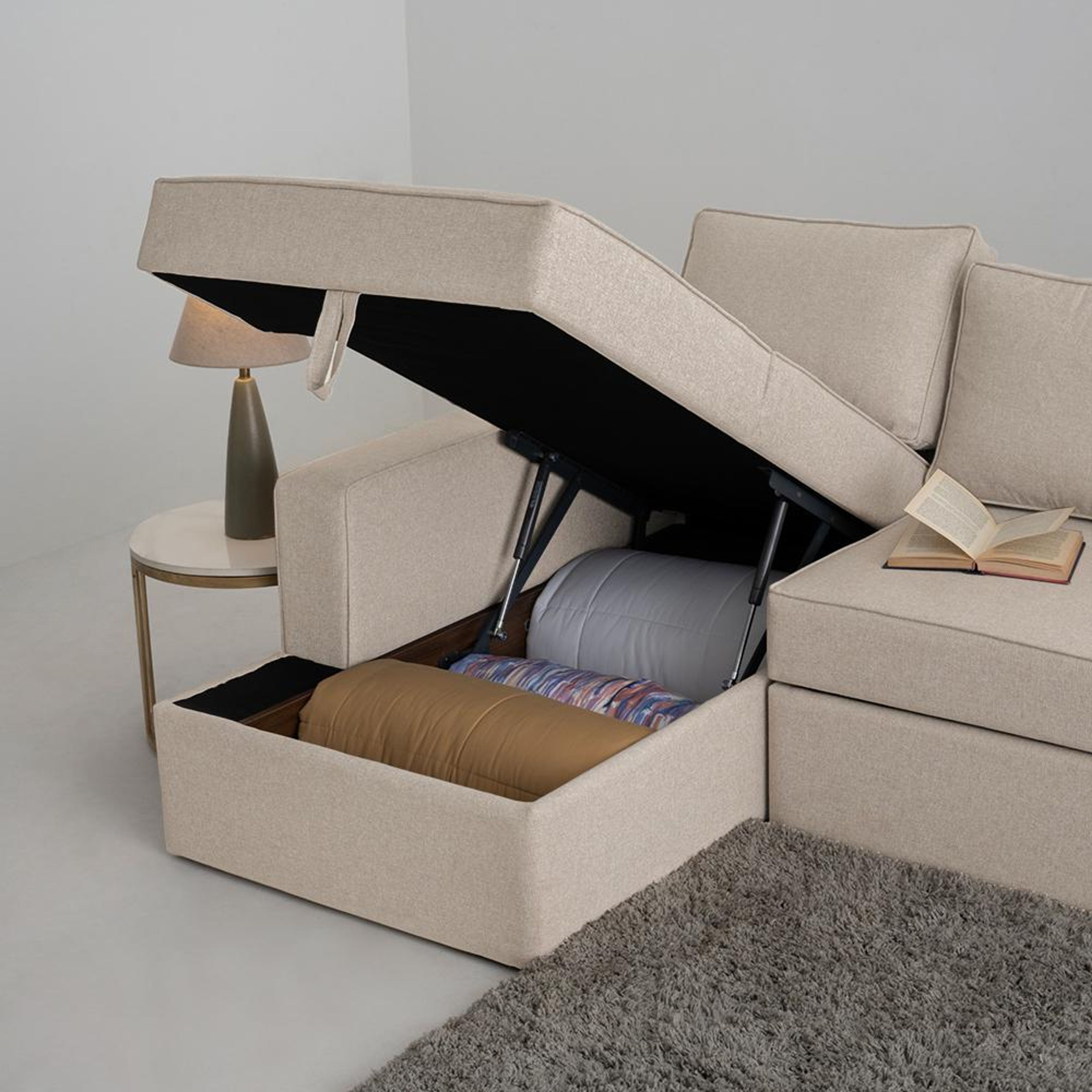 Wakefit Napper Storage L Shape Sofa Set (3 Seater Left Aligned Chaise)