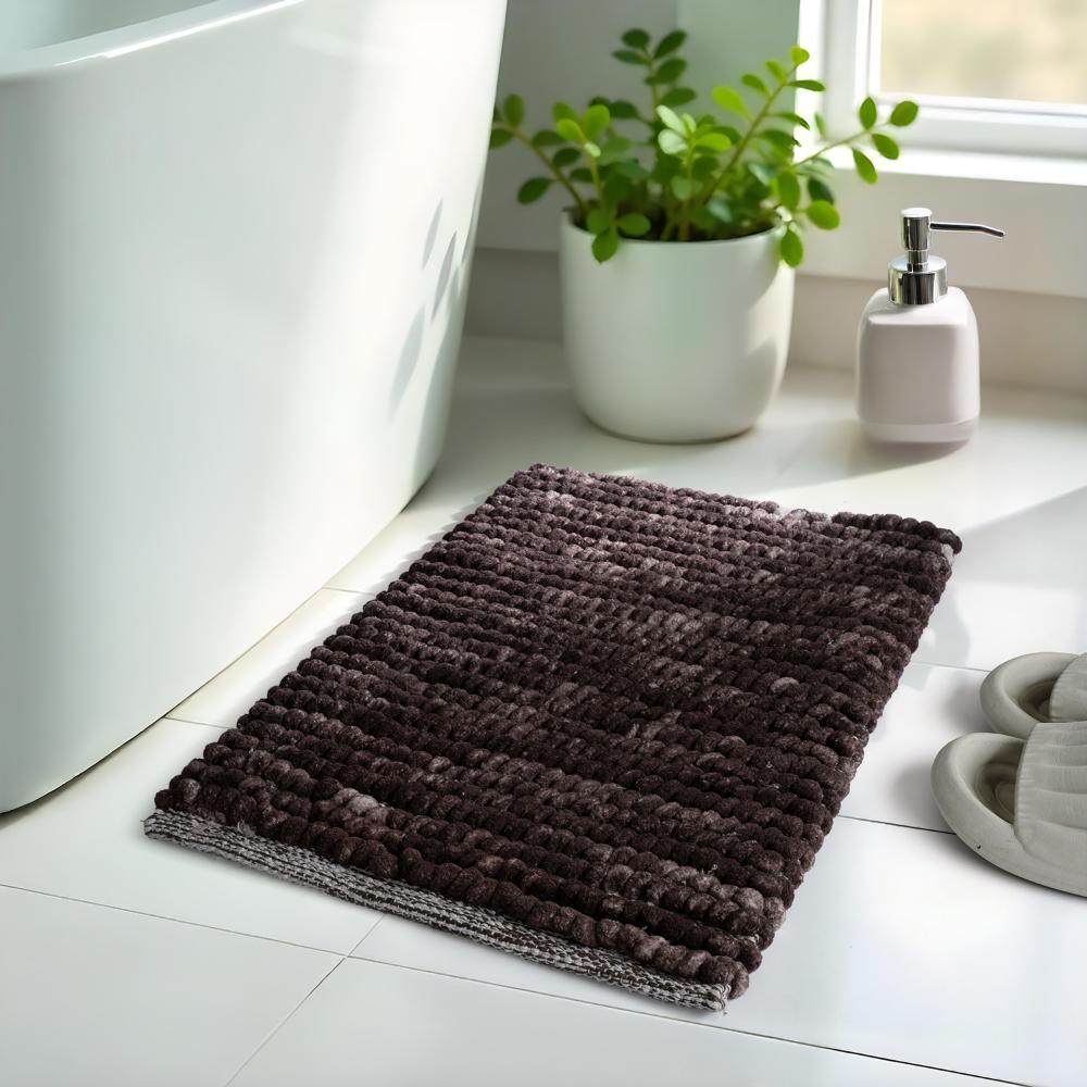 Bath Mat | Set of 1 | 40x60cm | Highly Absorbent Bathroom Mat | Machine Washable | Popcorn - D. Brown
