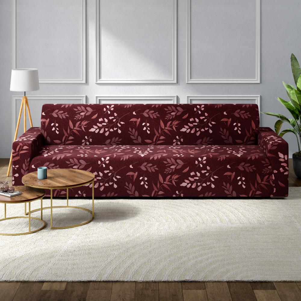 Printed 3 Seater Sofa Cover | Elastic Stretchable Sofa Slip Cover | Triple Seater Sofa Protector | Denim Flora
