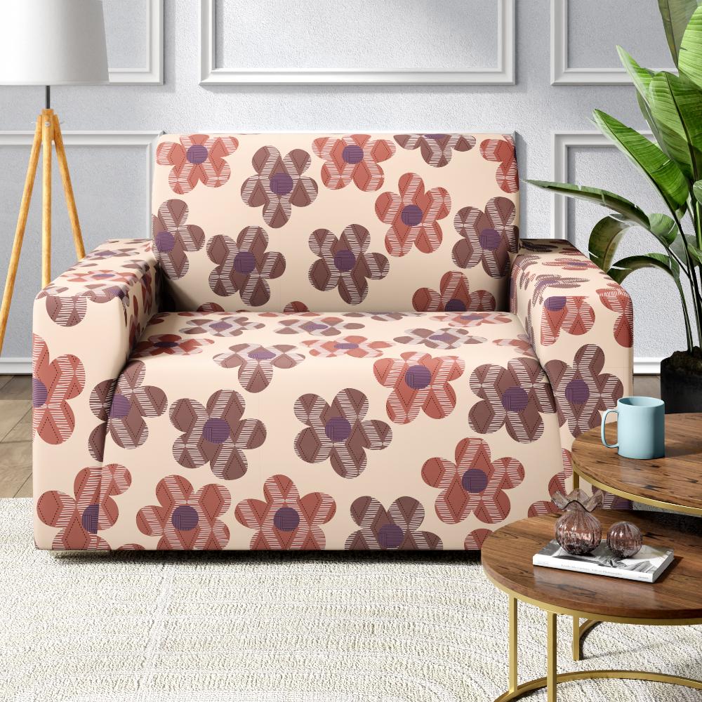 Printed 1 Seater Sofa Cover | Elastic Stretchable Sofa Slip Cover | Single Seater Sofa Protector | Floro
