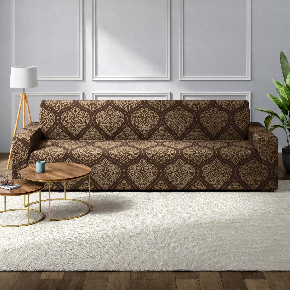 Printed 3 Seater Sofa Cover | Elastic Stretchable Sofa Slip Cover | Triple Seater Sofa Protector | Hibo