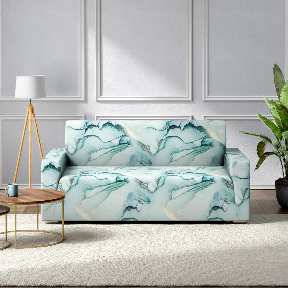 Printed 2 Seater Sofa Cover | Elastic Stretchable Sofa Slip Cover | Double Seater Sofa Protector | Marbelo