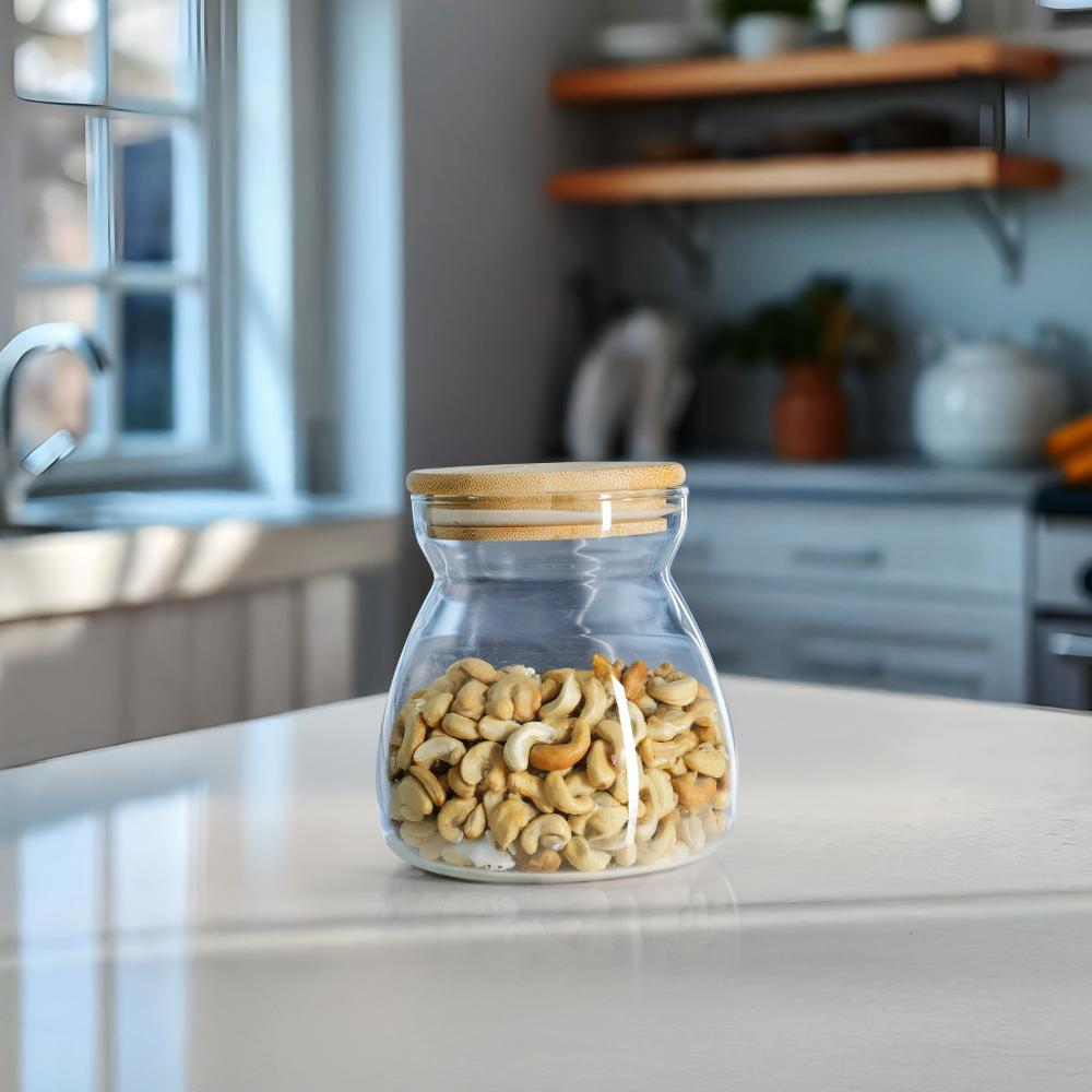 Borosilicate Glass Containers with Wooden Lid | 700 ml | Airtight food storage container for Kitchen Storage Tea Coffee & Sugar Dry Fruit | Loomi