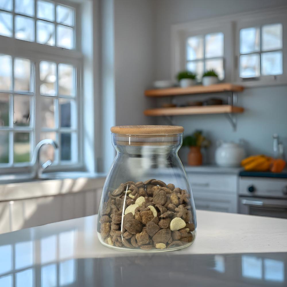 Borosilicate Glass Containers with wooden Lid | 900 ml | Airtight food storage container for Kitchen Storage Tea Coffee & Sugar Dry Fruit | Loomi