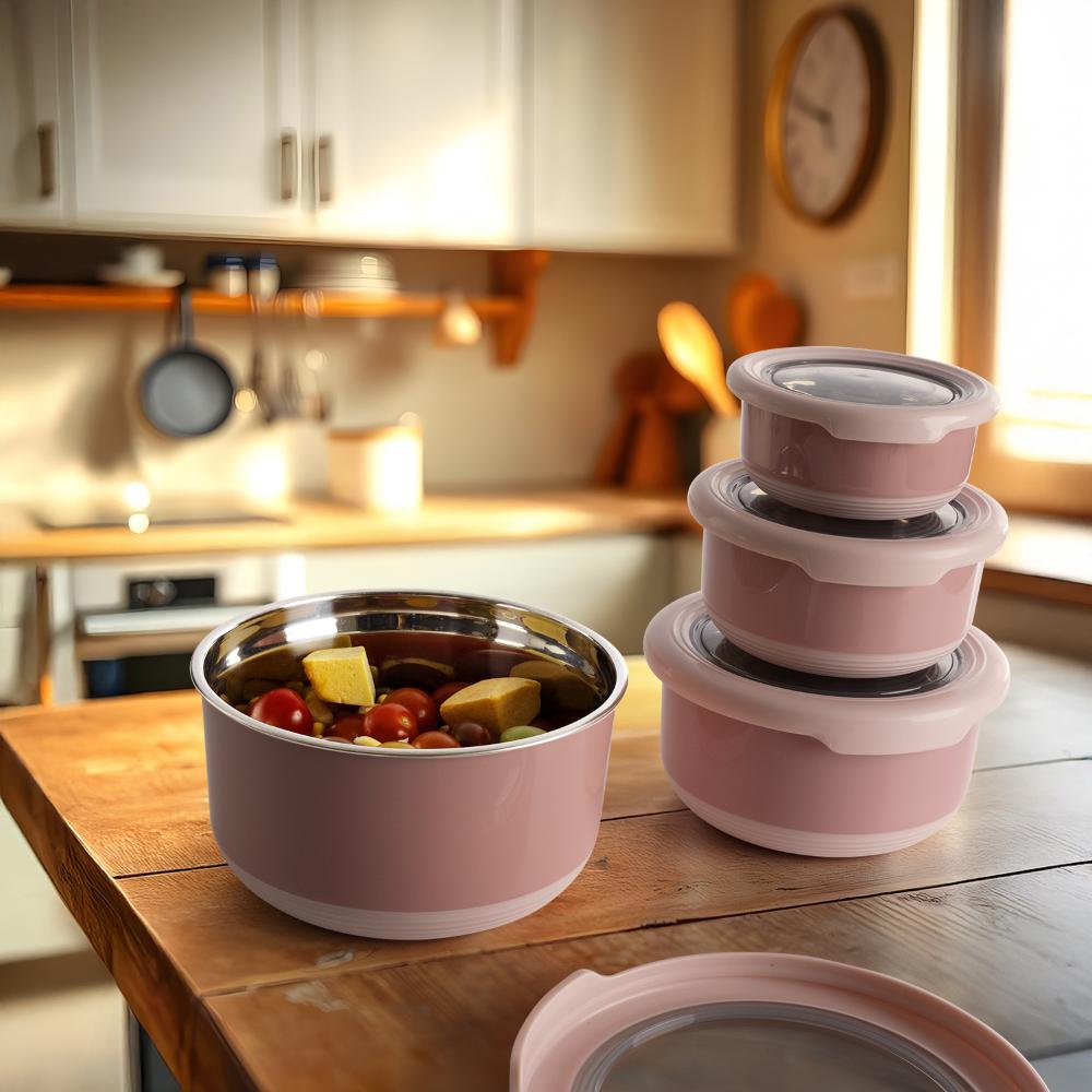 Set of 4 plastic Canisters With Lid | Airtight Tiffin Box | 150 ml, 300 ml, 500 ml & 950 ml | Perfect for Leftovers & Food Storage | Pink | Pasilla