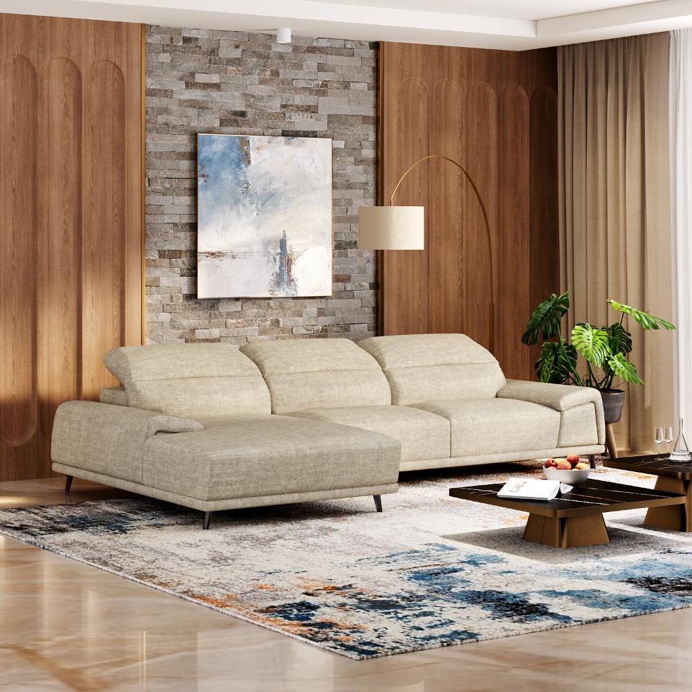 Wakefit Suva L Shape Sofa Set (3 Seater + Left Aligned Chaise)