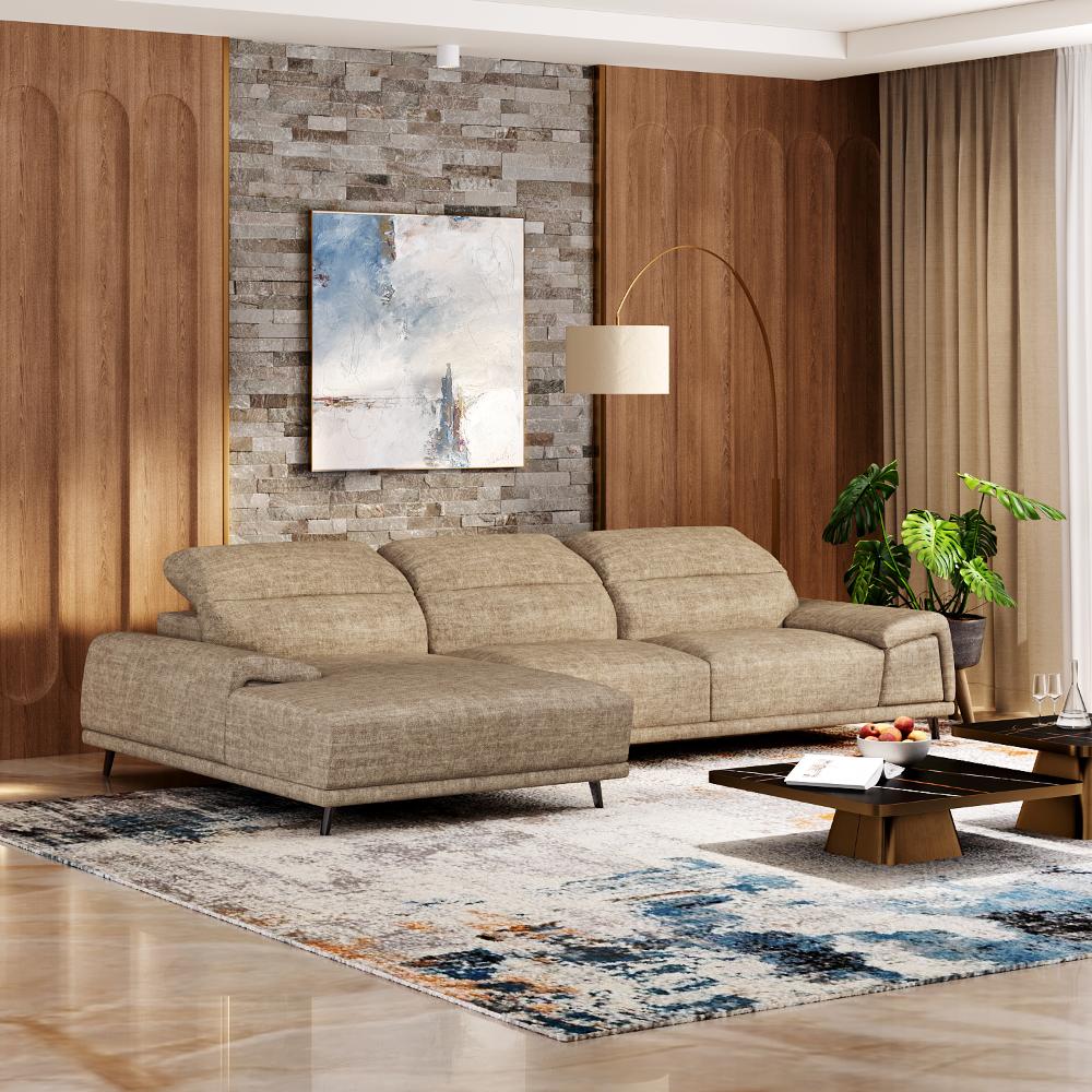 Wakefit Suva L Shape Sofa Set (3 Seater + Left Aligned Chaise)