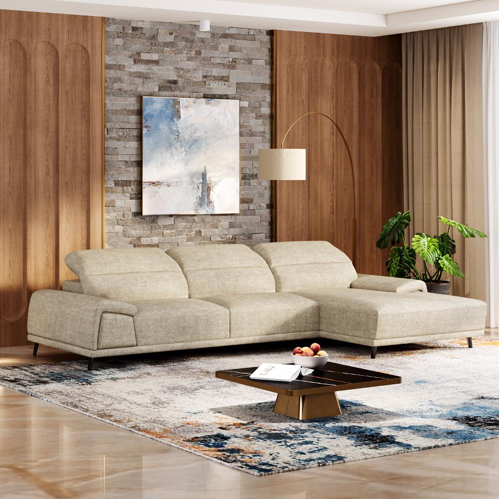 Wakefit Suva L Shape Sofa Set (3 Seater + Right Aligned Chaise)