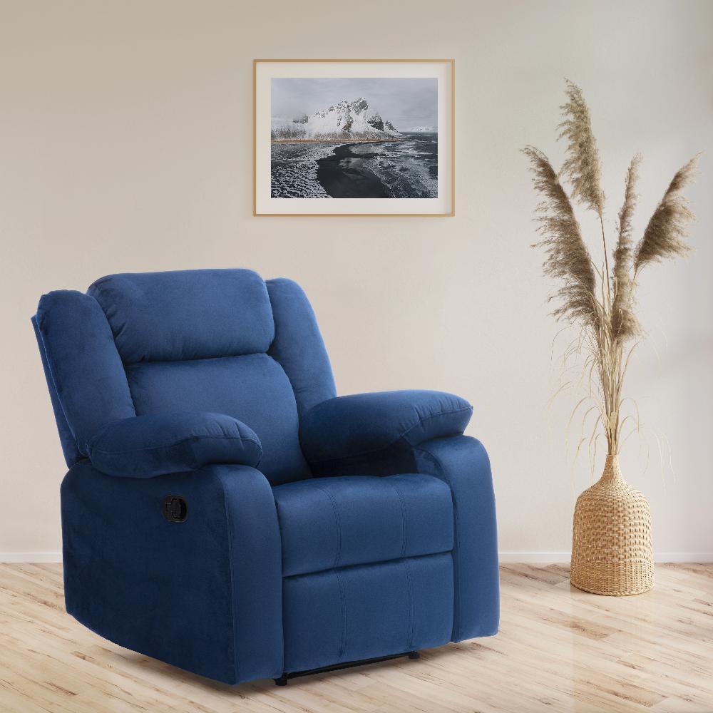Wakefit Swayback Recliner - 1 Seater - Velvet Blue