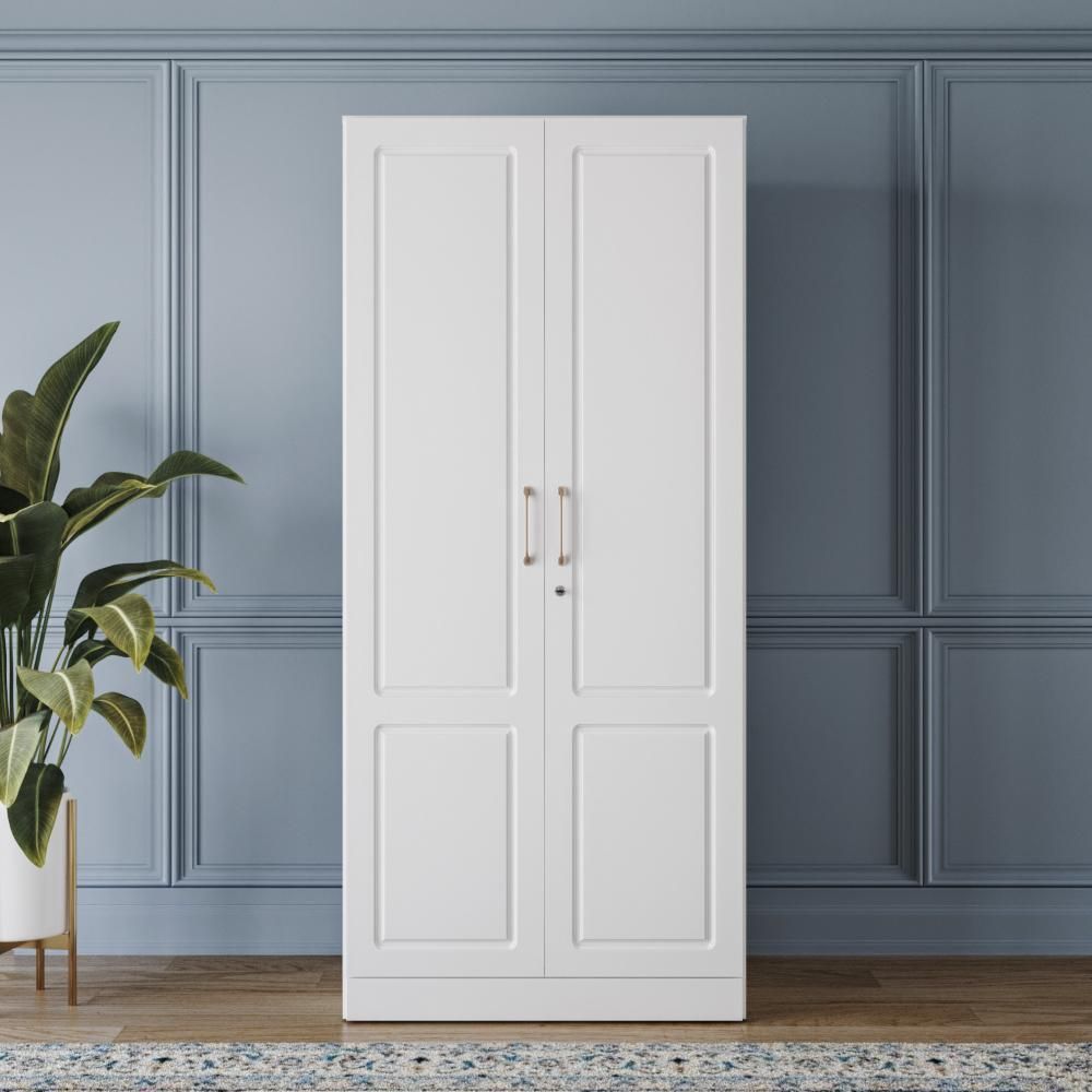 Tyrian 2 Door with 2 Shelves ,1 Drawer 1 , Hanging Area & 1 Carcass Frosty White Shutter | Without Mirror | ( White)