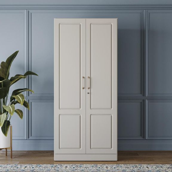Tyrian 2 Door with 2 Shelves, 1 Drawer ,1 Hanging Area & 1 Carcass Pumic Grey Shutter | Without Mirror | (Light Grey)