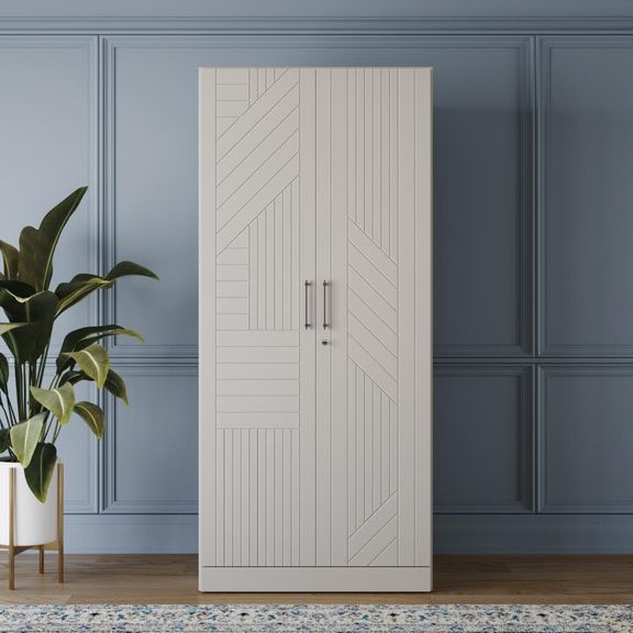 Tyrian 2 Door with 2 Shelves, 1 Drawer 1, Hanging Area & 1 Carcass Pumic Grey Shutter | Without Mirror | (Light Grey)