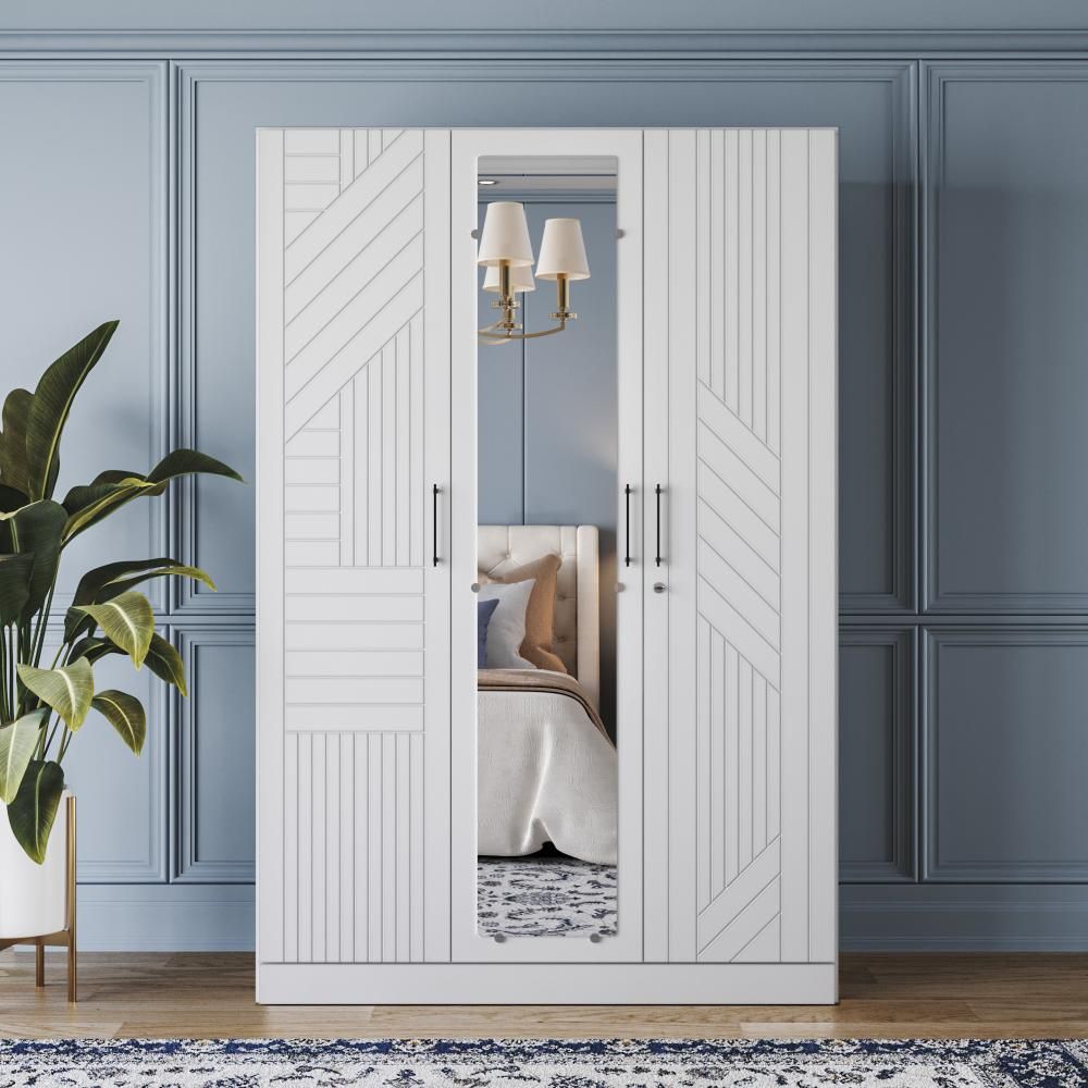 Wakefit Tyrian Plus 3 Door with 6 Shelves 1 Drawer 1Hanging Area 1 Mirror SH2-Carcass Frosty White Shutter White