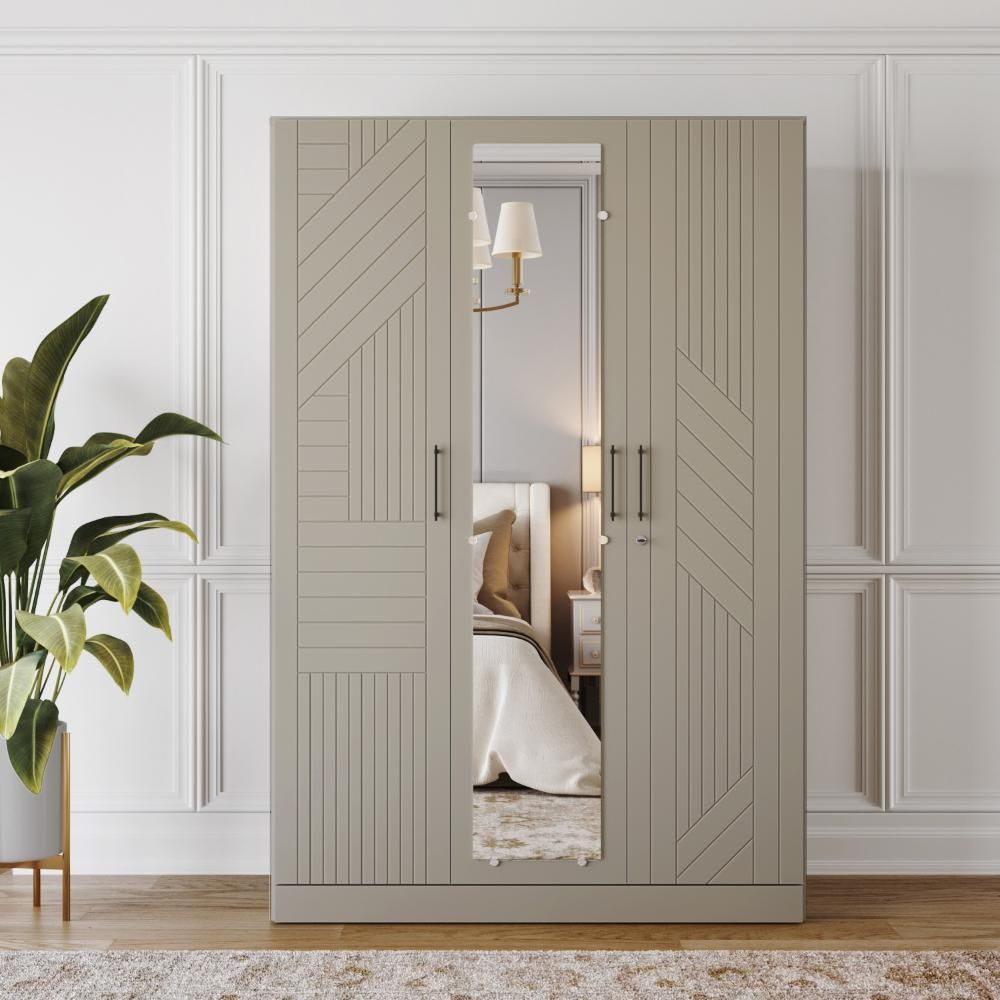Wakefit Tyrian Plus 3 Door with 6 Shelves 1 Drawer 1 Hanging Area 1 Mirror SH2-Carcass Pumic Grey Shutter Creamy Brown