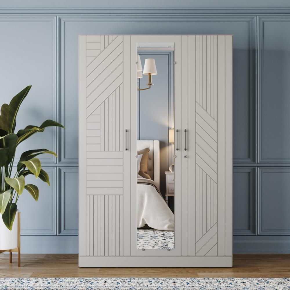 Wakefit Tyrian Plus 3 Door with 6 Shelves 1 Drawer 1 Hanging Area 1 Mirror SH2-Carcass Pumic Grey Shutter Light Grey