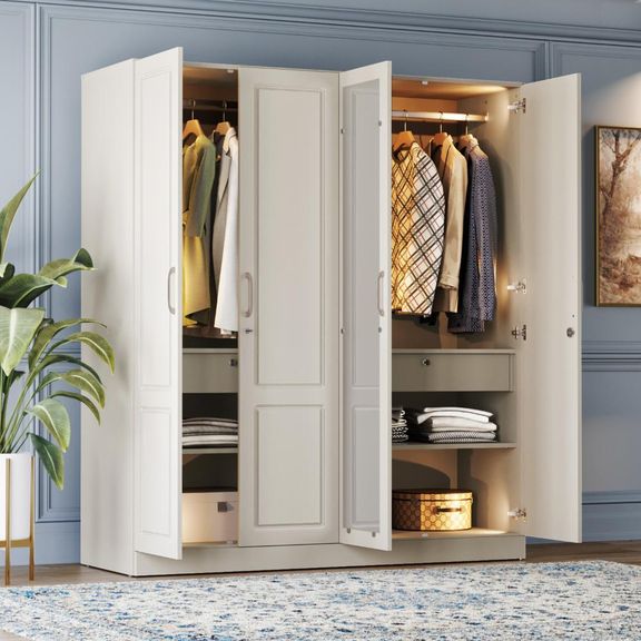  Tyrian Plus 4 Door with 4 Shelves 2 Drawers 2 Hanging Areas 1 Mirror SH1-Carcass: Pumic Grey Shutter: Light Grey