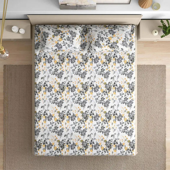 100% Cotton 200 TC Flat Printed Bedsheet, Autumn Sunset Queen Size (100x90 Inches) / (2.54m*2.29m) with 2 Pillow Covers Autumn Sunset, Double
