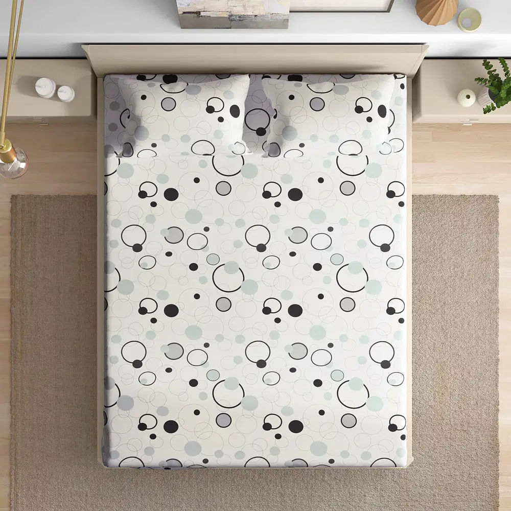 Wakefit 100% Cotton 200 TC Fitted Bedsheet With 1 Pillow Cover | Dreamy Bubbles