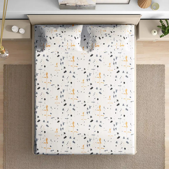 100% Cotton 200 TC Fitted Bedsheet With 2 Pillow Covers | Flora King, 78" x 72", Flora| 1.98m x 1.83m