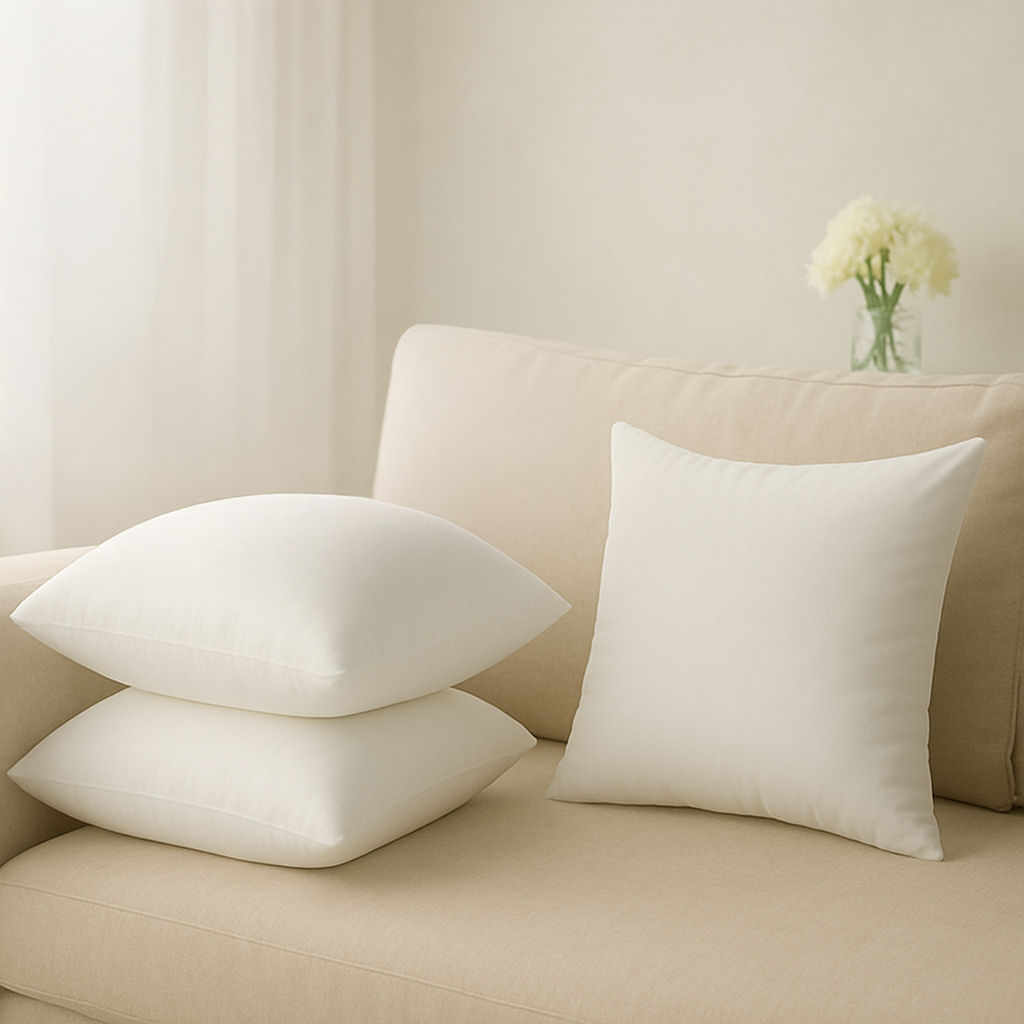 Cushion | Pack of 3 | 24x24 Inch| Hollow Fiber Filling | Use With or Without Cover | For Sofa & Bed | Gentle Machine Wash| White