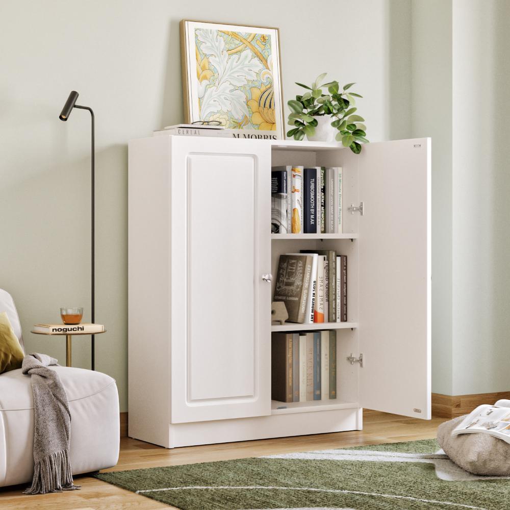 Wakefit Huxley 3-Big Shelves Bookshelf - Wood Shutter - White carcass + White Shutters