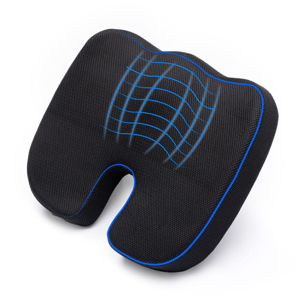 Orthopedic Coccyx Cushion | Memory Foam Support for Lower Back, Tailbone & Sciatica Relief | Chair & Car Use | Ergonomic Design | Ideal for Under 60 Kg Weight - Black