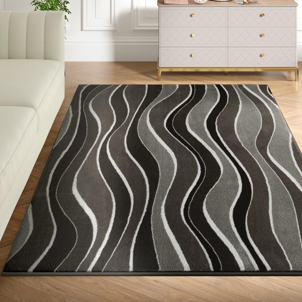 Textured Tufted and Printed Carpet | Rectangular Carpet for Your Living Room & Drawing Room | Soft, Stylish & Durable | 5 x 7 feet | Micro Polyester | Anti Skid Backing | Ocean Weave -Brown/Black