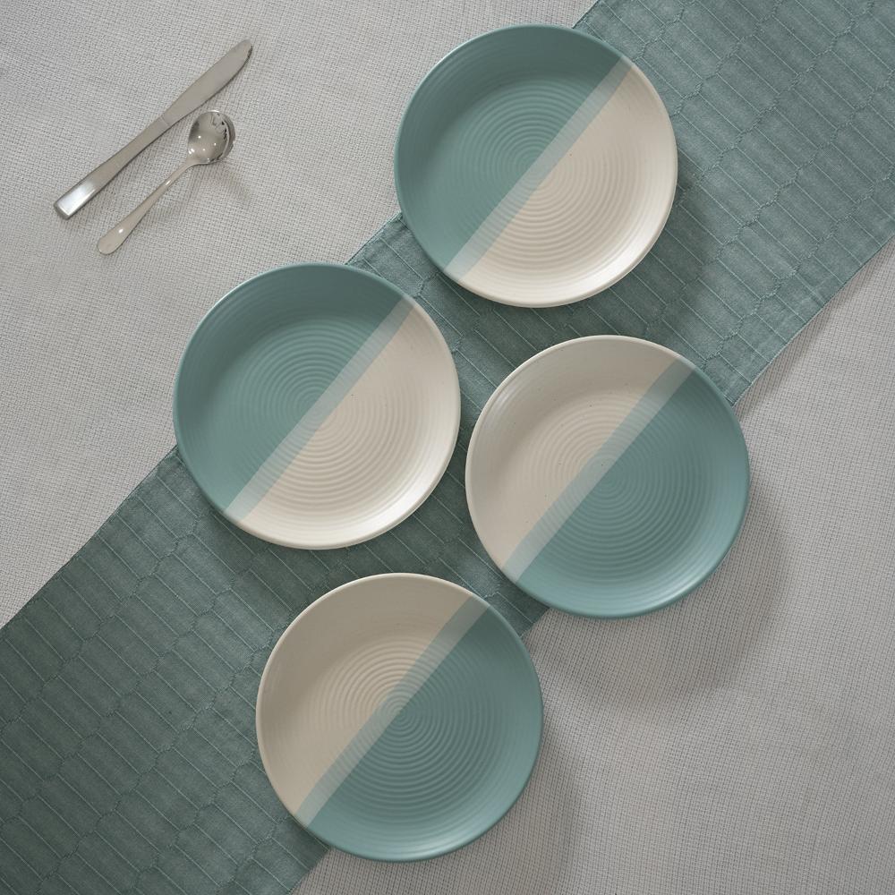 Premium Dinner Plates | Set of 4 | 26 cm | Eco-Friendly Stoneware | Toxin Free | BPA and Lead Free | Microwave & Dishwasher Safe | Ideal for Gifting | Blue and White Matt | Polychrome