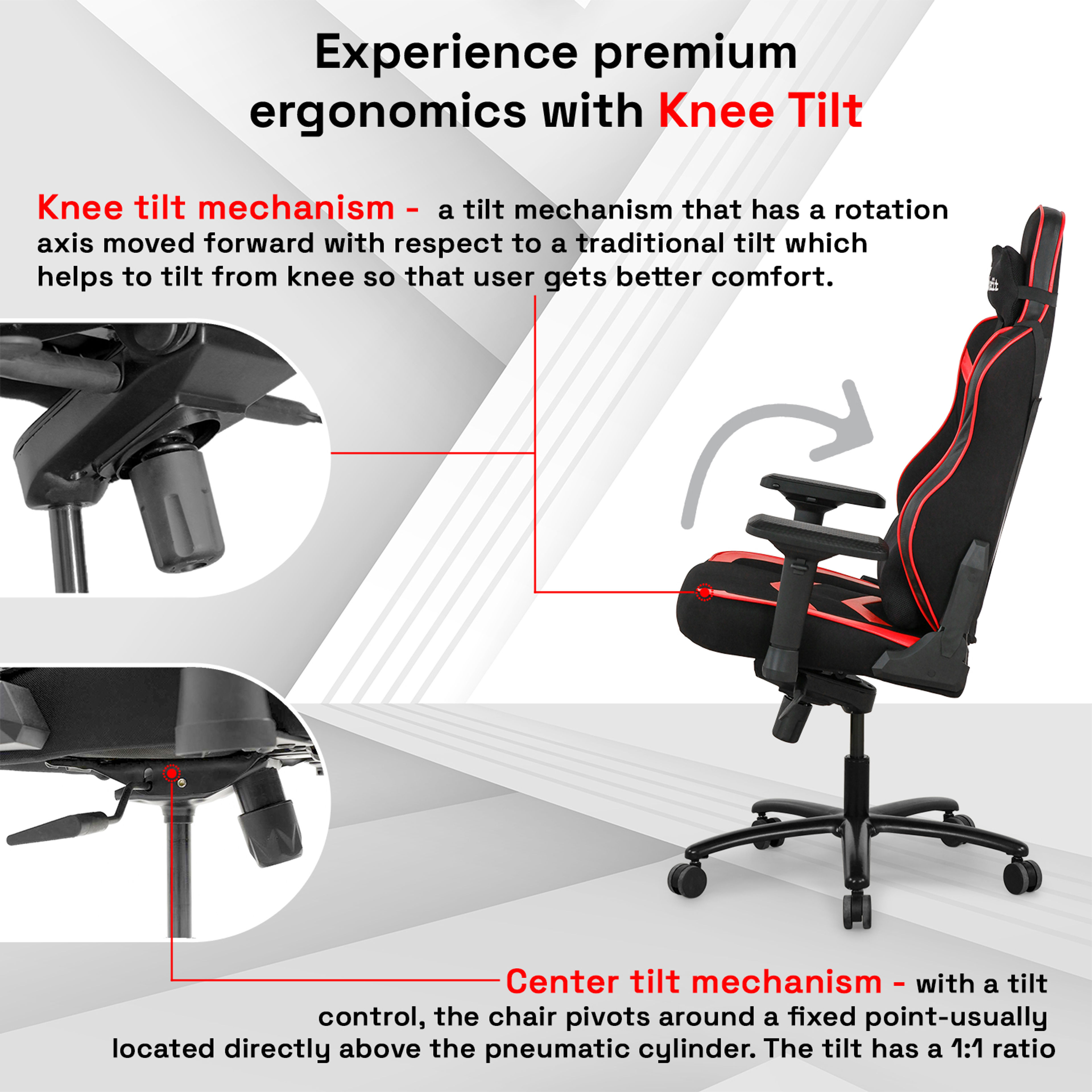 Maestro Plus Gaming Back Knee Tilting 4D Armrest class Gaslift with  Powdercoated Metal Base Ergonomic Gaming Chair Red