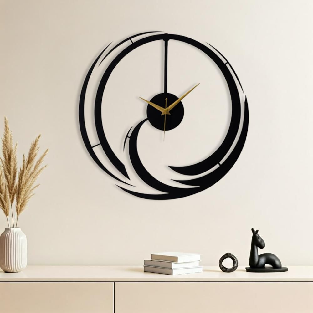 Metal Analog Wall Clock Medium | 16 Inch | Laser Cut Abstract Home Decor & Gifting Option | For Living Room Study Bedroom & Office Decor | Eternia Metal Wall Clock D400