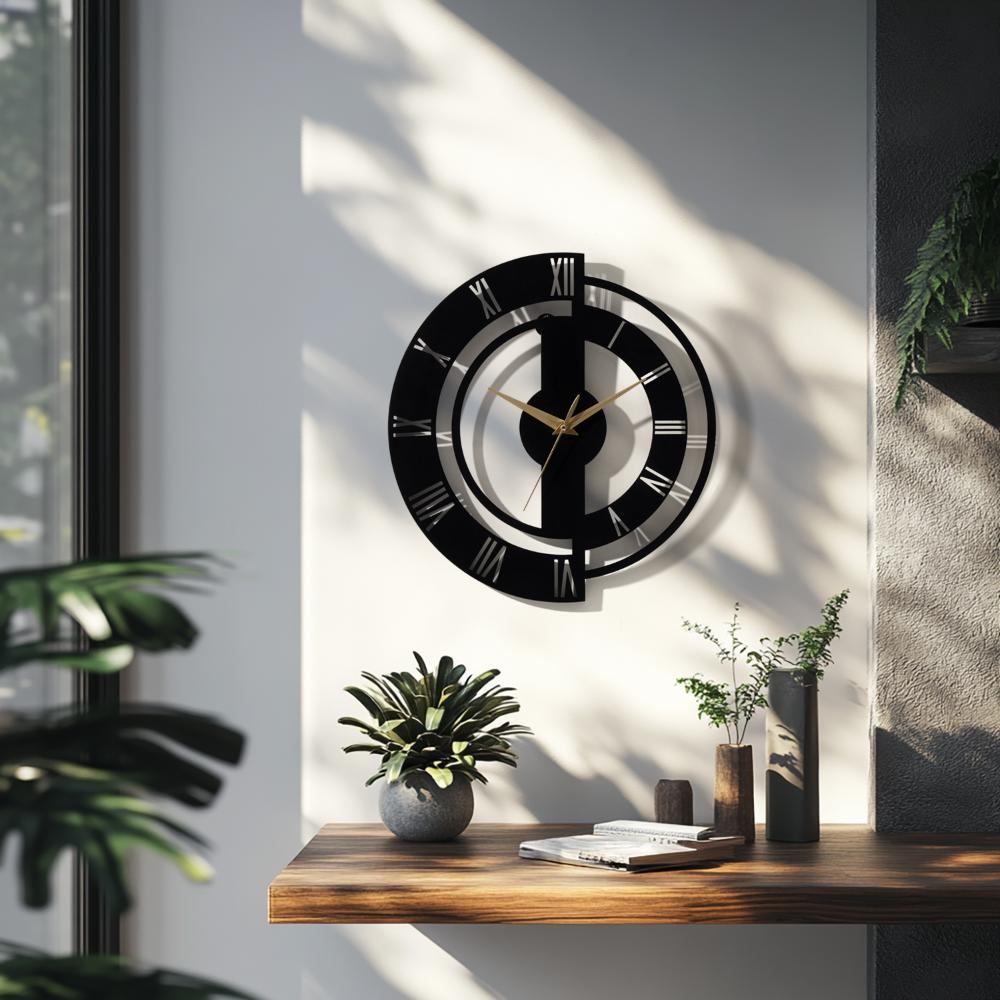 Metal Analog Wall Clock Big | 20 Inch | Laser Cut Abstract Home Decor & Gifting Option | For Living Room Study Bedroom & Office Decor | Shadowfall Metal Wall Clock D500
