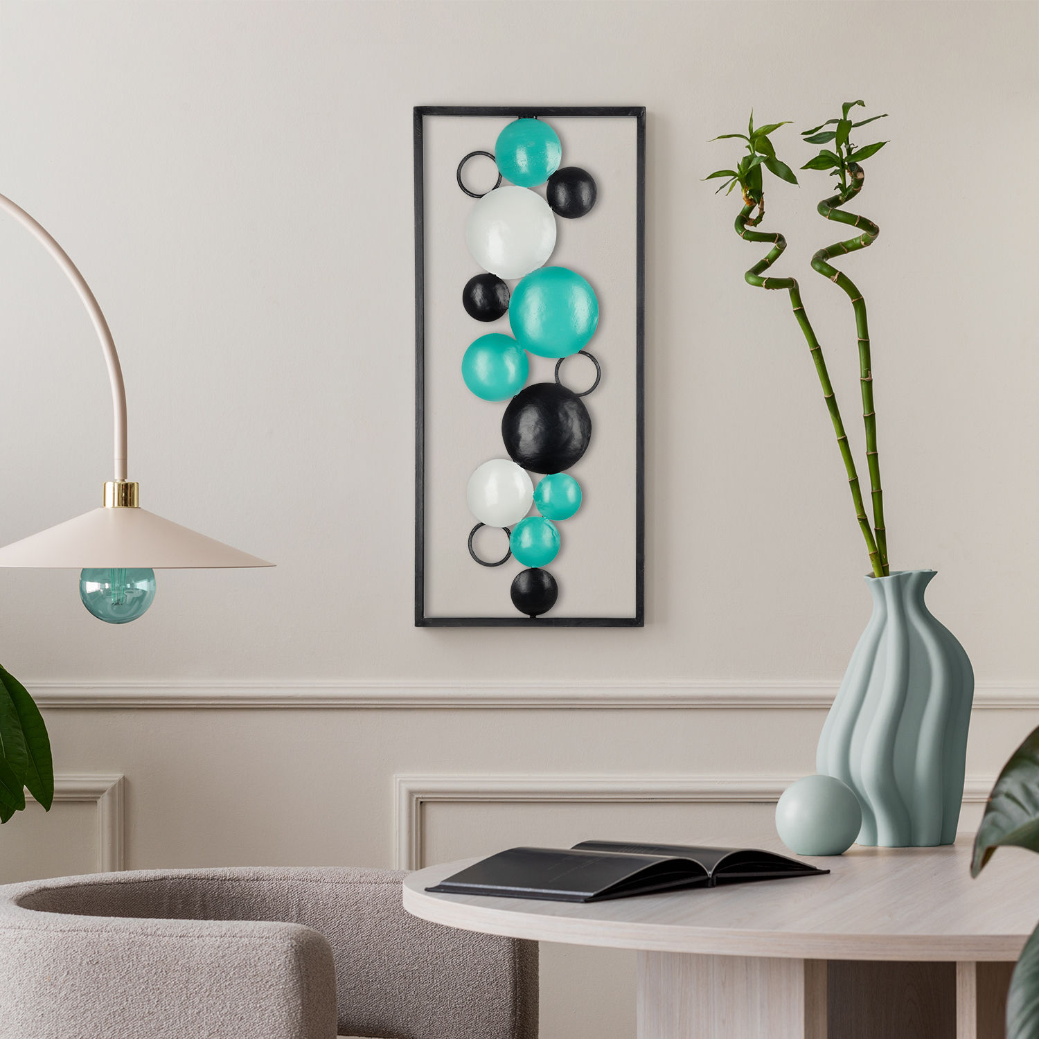 Metal Decorative Abstract Framed Wall Art Small for Living Room Study Bedroom Office | Blue & White | 22 inch | Bubbles of Joy Wall Art