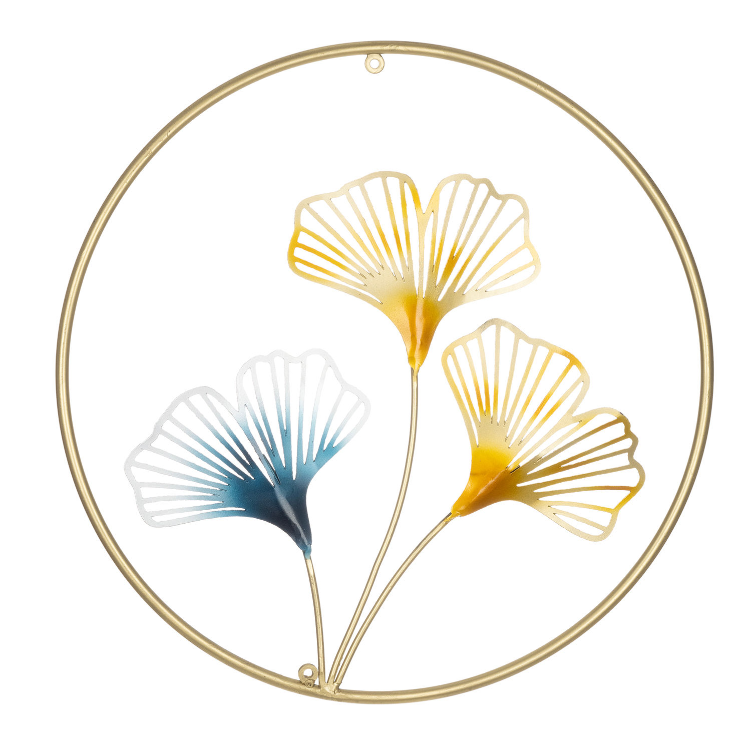 Metal Decorative Nature Framed Wall Art Small for Living Room Study Bedroom Office | Blue & Gold | Set of 1 | 18 inch | Leaf Tapestry Wall Art